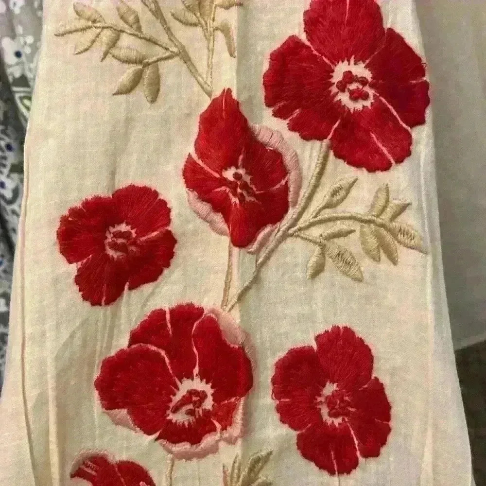 St Roche Gauze Full Length Flower Embroidered Sleeve Blouse- Size 8 - Picture 8 of 14
